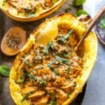 Stuffed Spaghetti Squash with Vegan Vodka Sauce, Mushrooms, and Spinach