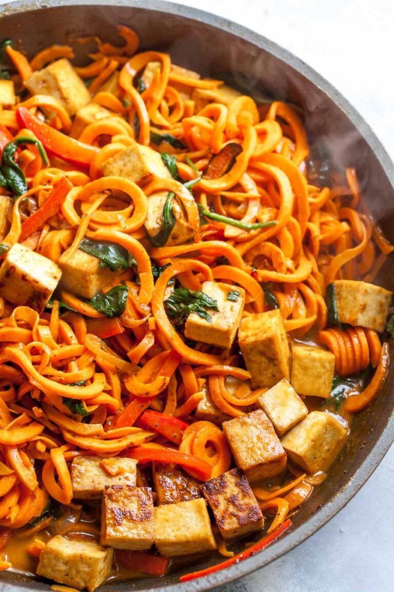 Sweet Potato Noodles with Tofu Coconut Curry Dishing Out Health