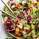 Romaine and Radicchio Salad with Roasted Sweet Potatoes, Apple, and White Balsamic Dressing