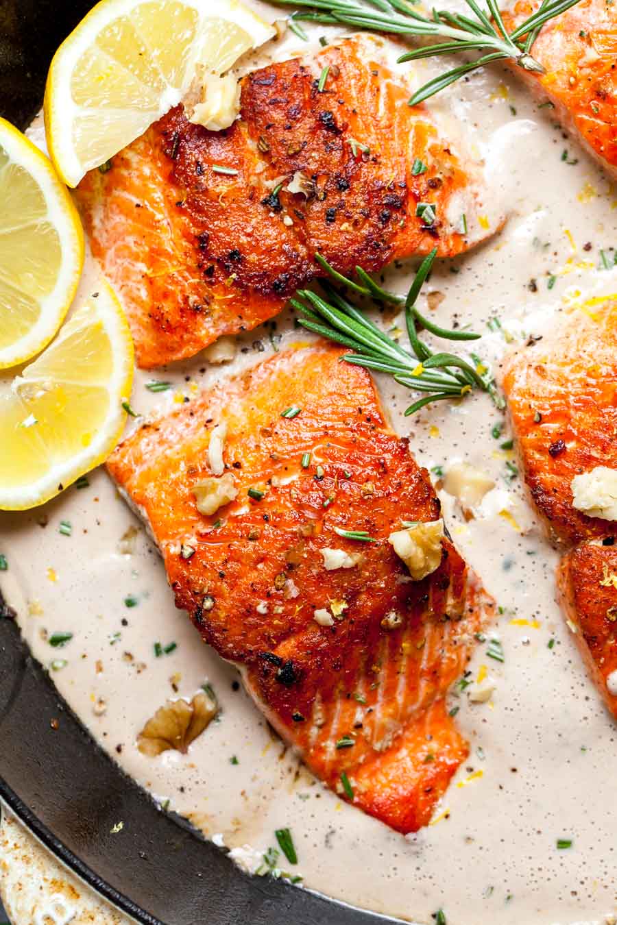 Pan Seared Salmon With Rosemary Walnut Sauce Dishing Out Health