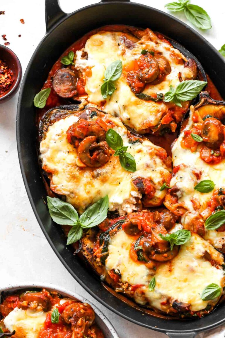 Eggplant Lasagna Boats (Vegetarian, Low Carb) Dishing Out Health