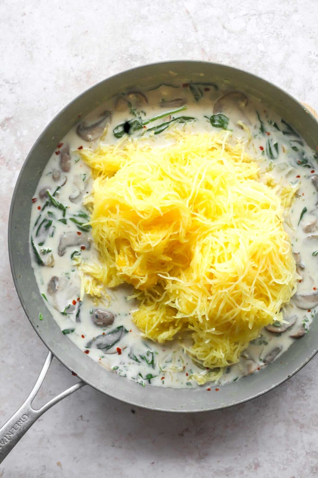 Spaghetti Squash Casserole with Mushrooms and Goat Cheese