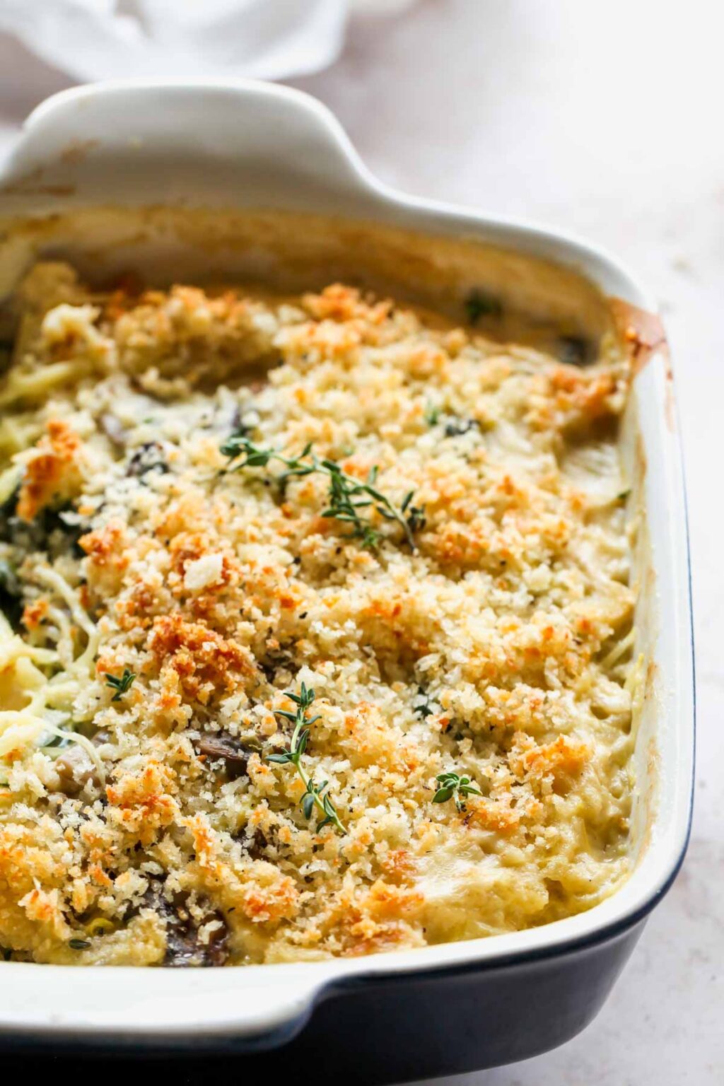 Spaghetti Squash Casserole with Mushrooms and Goat Cheese