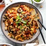 Mushroom Fried Rice with Red Curry Peanut Sauce