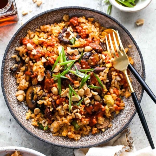 Mushroom Fried Rice with Red Curry Peanut Sauce