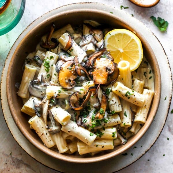 Creamy Vegan Mushroom Pasta with Lemon and Black Pepper