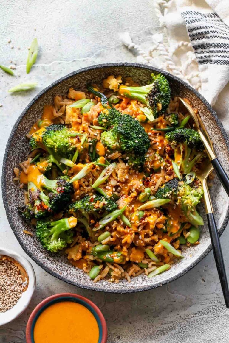 30 Minute Broccoli Fried Rice with TurmericTahini Sauce Dishing Out