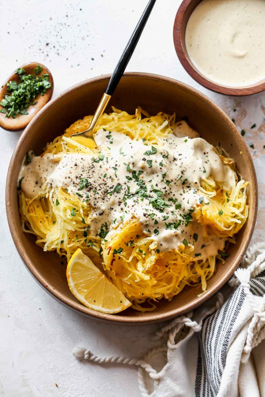 Spaghetti Squash Alfredo (Vegan) Dishing Out Health