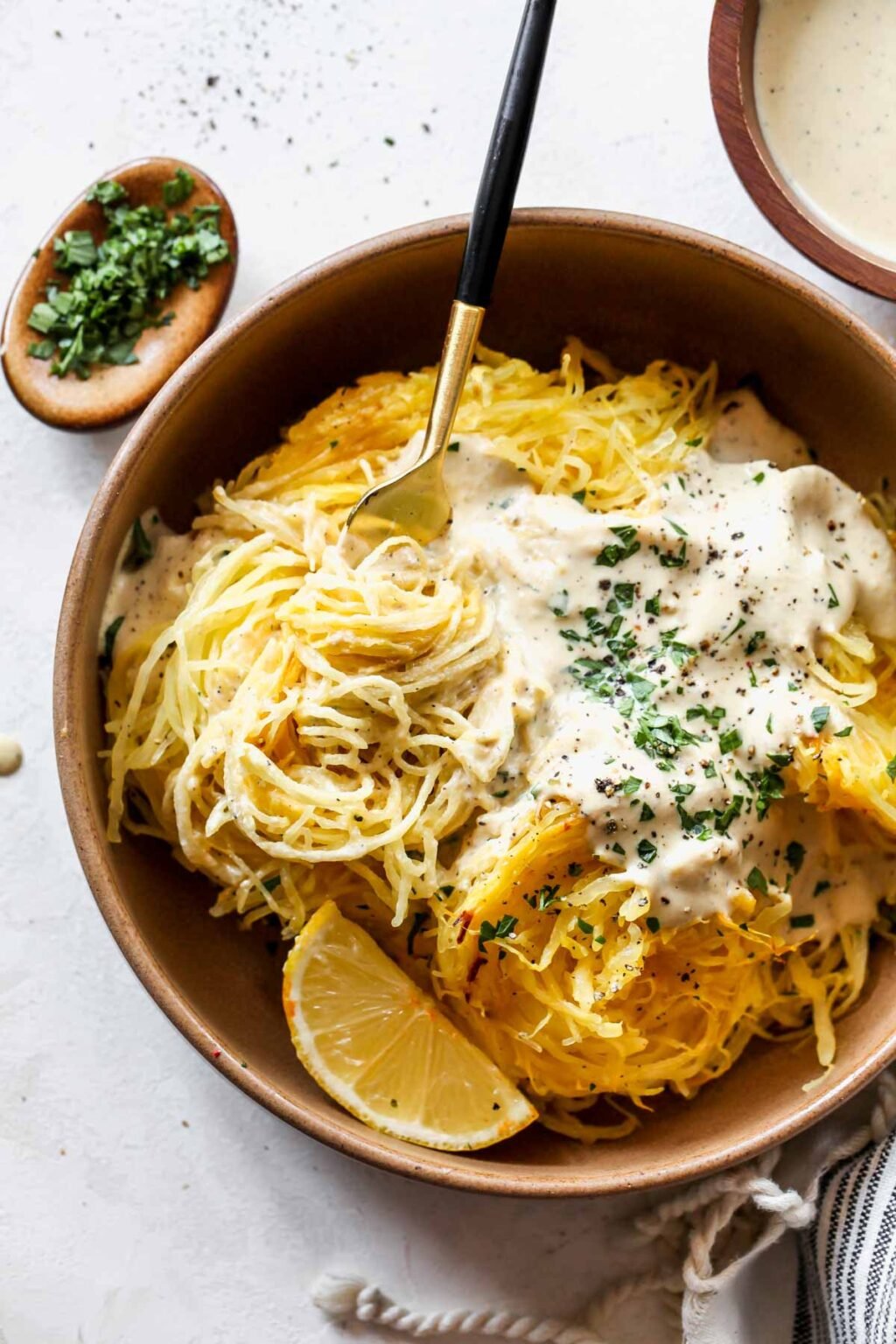 Spaghetti Squash Alfredo (Vegan) Dishing Out Health