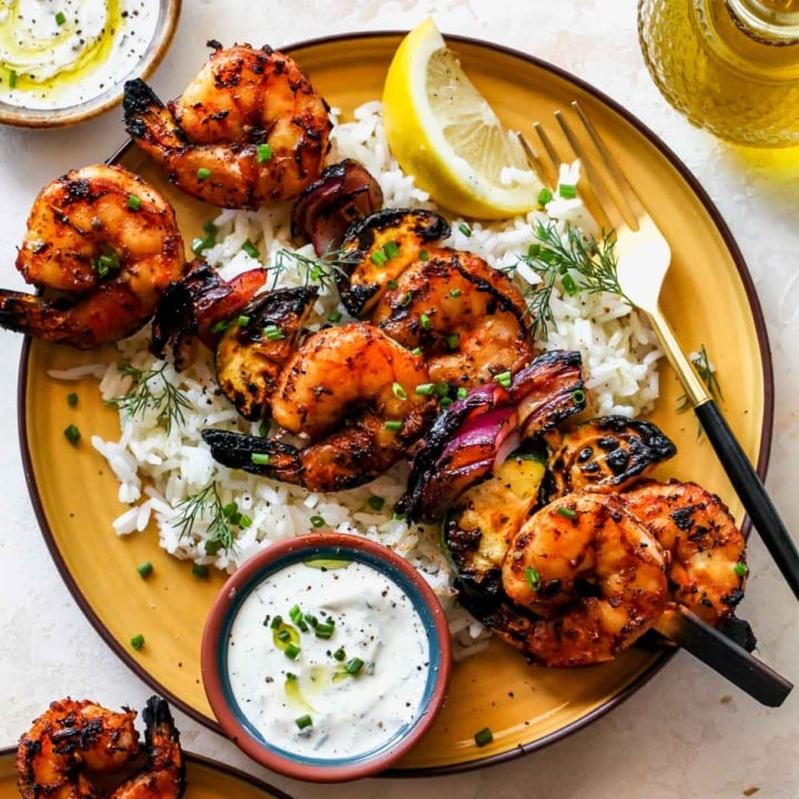GreekMarinated Shrimp Skewers with LemonDill Sauce Dishing Out Health