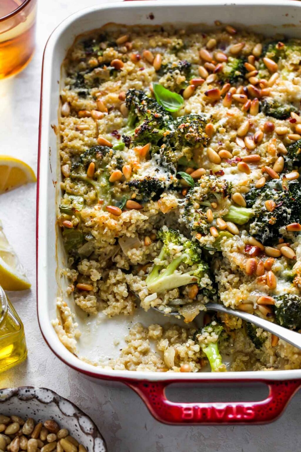 Cheesy Pesto Broccoli Quinoa Casserole Dishing Out Health