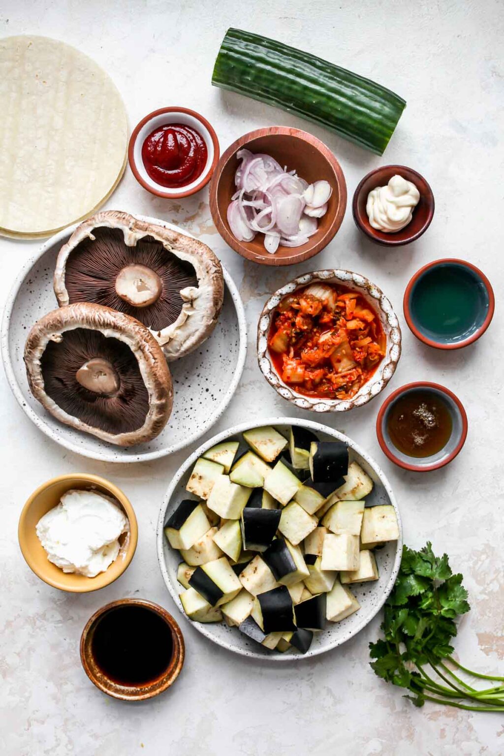 Korean Eggplant and Mushroom Tacos with Kimchi Cream Dishing Out Health