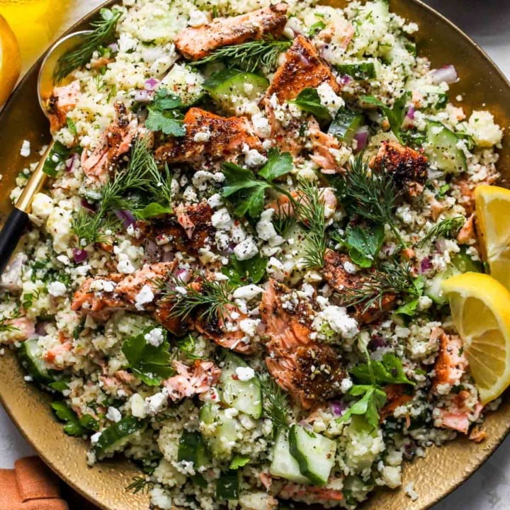Salmon Couscous Salad with Feta Dressing Dishing Out Health