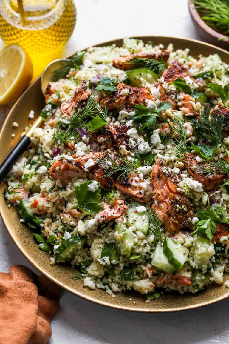 Salmon Couscous Salad with Feta Dressing Dishing Out Health