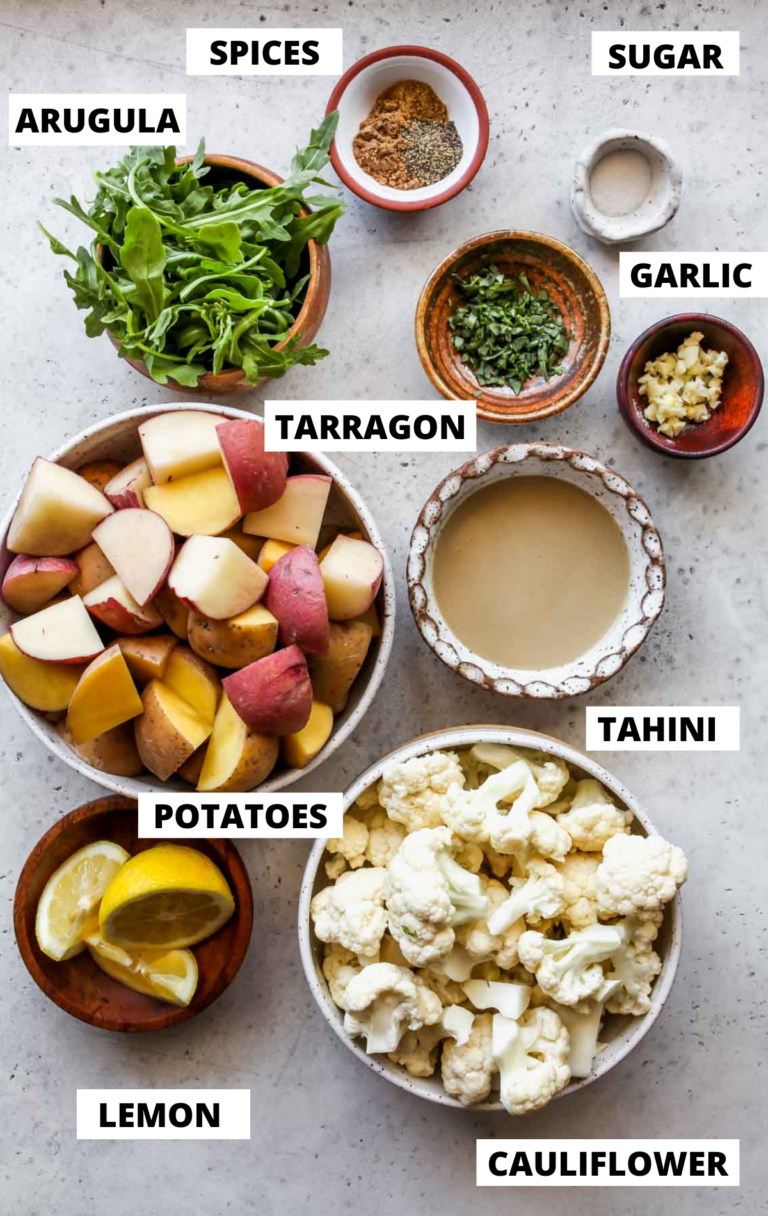 Roasted Cauliflower and Potato Salad with Tarragon Tahini Dishing Out