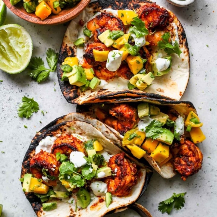 Chipotle Shrimp Tacos with AvocadoMango Salsa Dishing Out Health