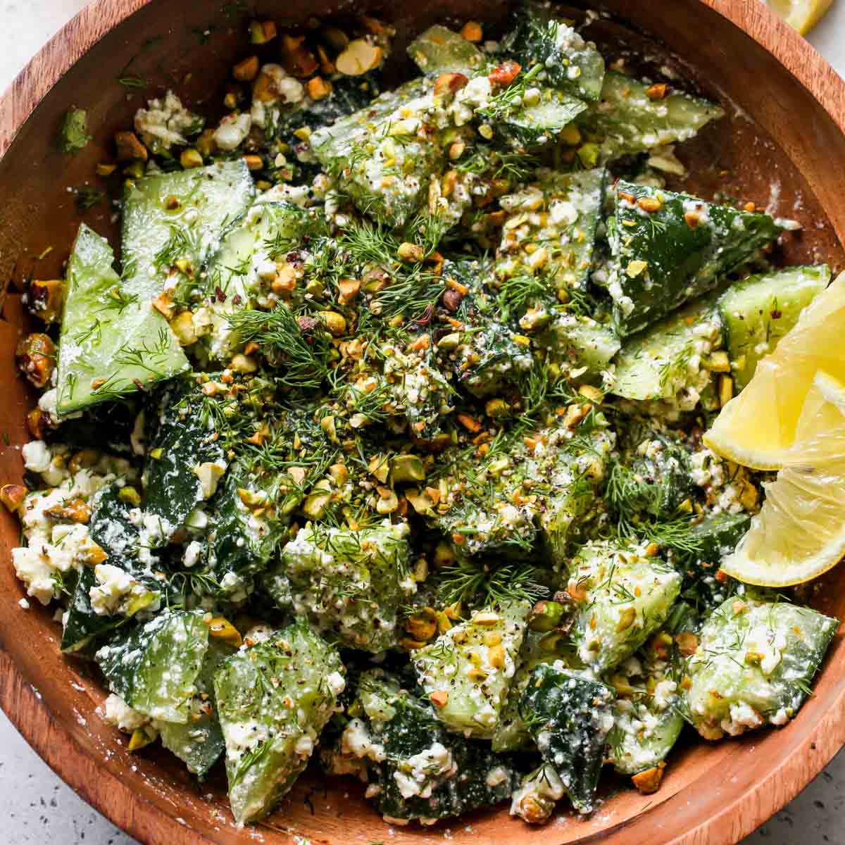 Smashed Cucumber Salad with Feta-Dill Dressing and Pistachios-image
