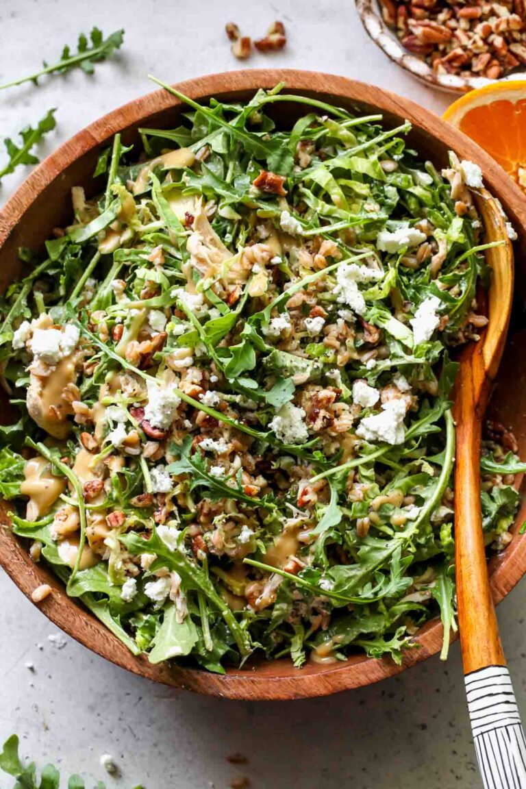Arugula Goat Cheese Salad with Farro and Honey Mustard Dishing Out Health