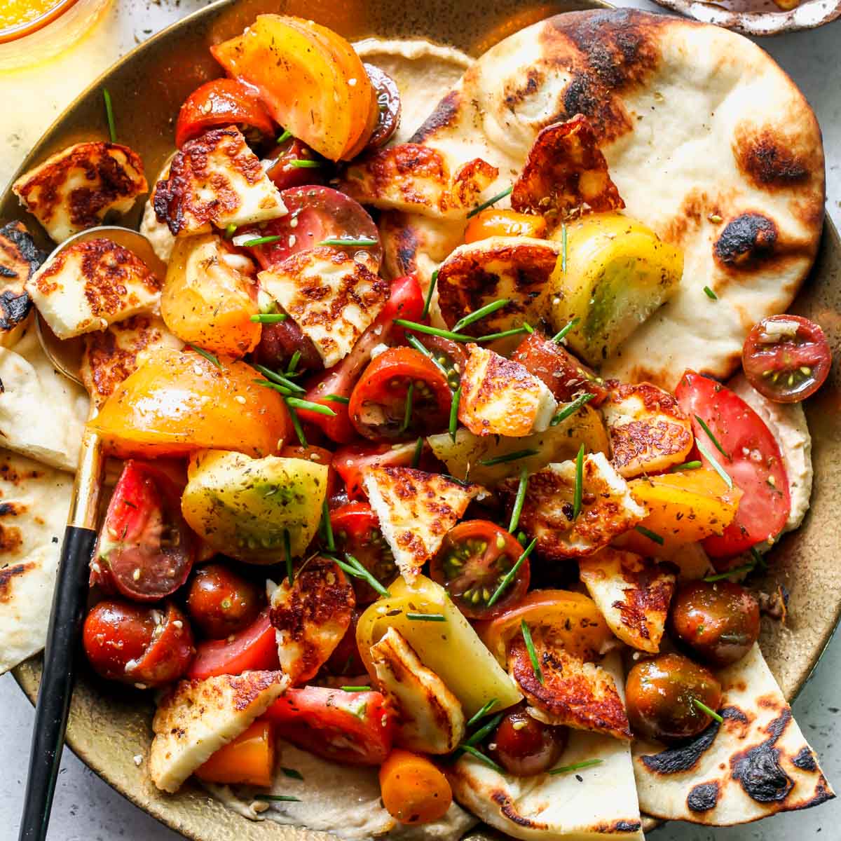 Za'atar Marinated Tomatoes with Halloumi Dishing Out Health