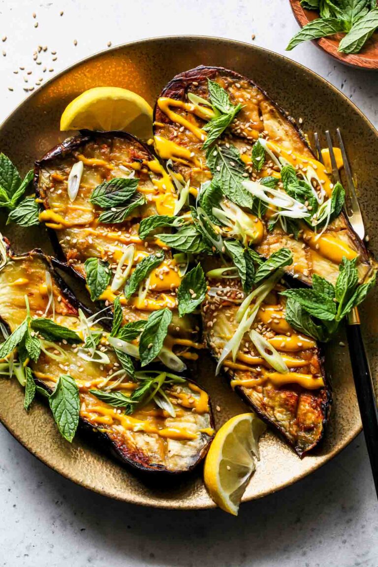 MisoRoasted Eggplant with TurmericTahini Sauce Dishing Out Health