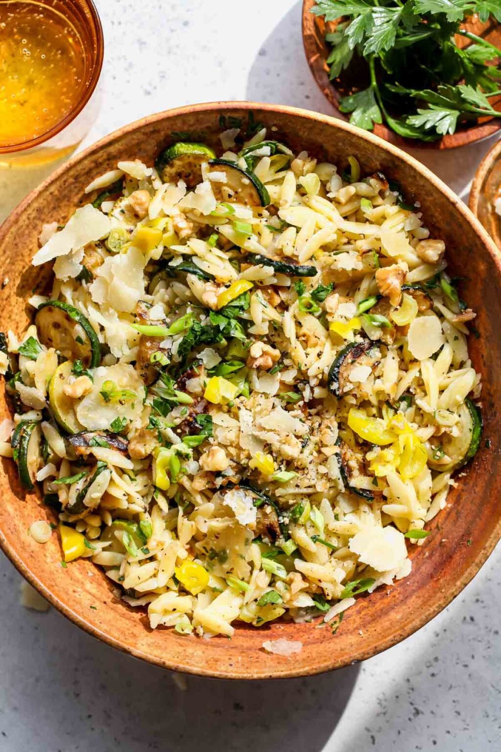 Zucchini Orzo Salad with Pepperoncini Dressing Dishing Out Health