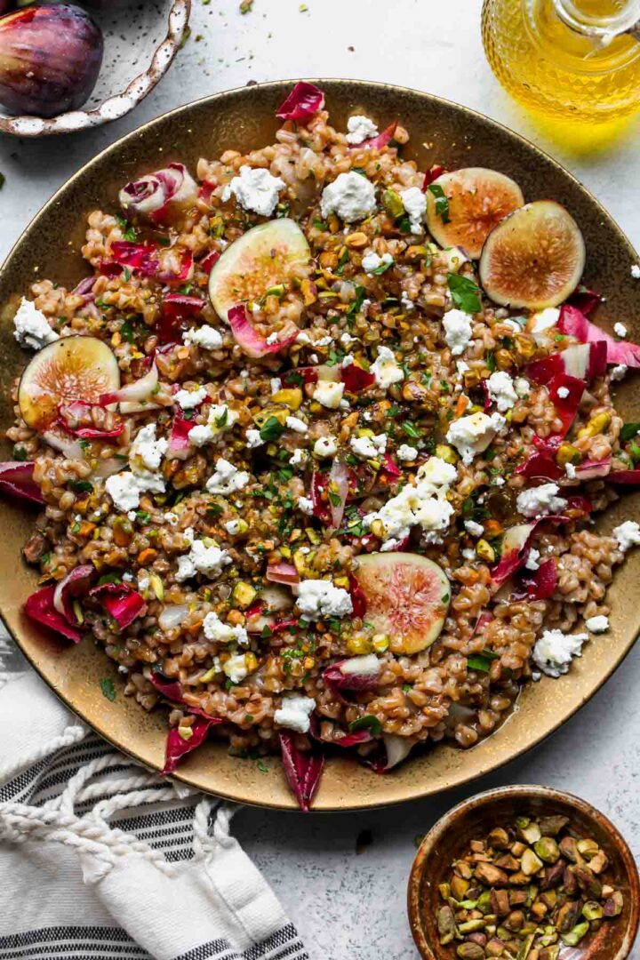 Warm Farro Salad with Fig Vinaigrette Dishing Out Health