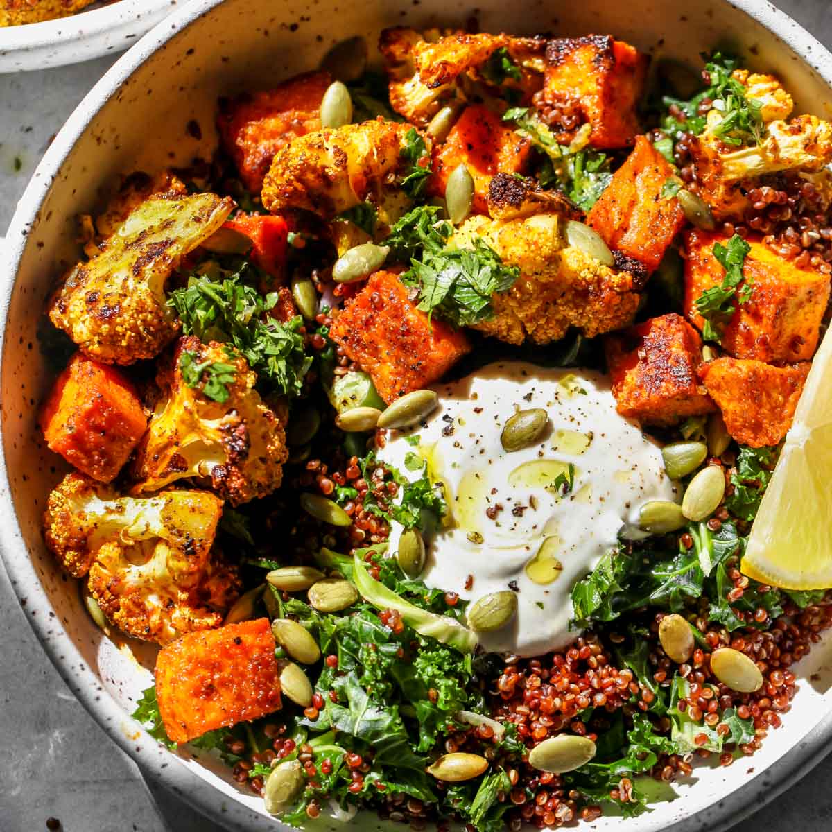 Curried Cauliflower and Sweet Potato Bowls with Cumin Yogurt-image