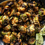 Crispy Brussels Sprouts with Creamy Kimchi Sauce