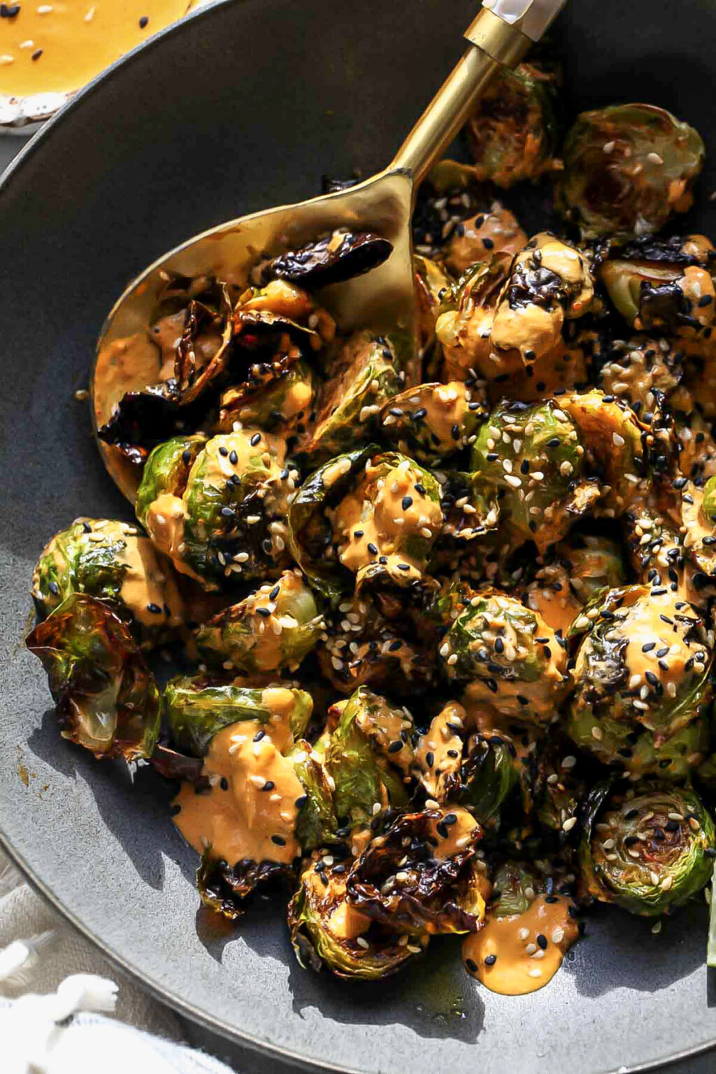 Crispy Brussels Sprouts with Kimchi Sauce Dishing Out Health