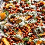 Sheet Pan Vegetable and Chickpea Bake with Tahini Sauce