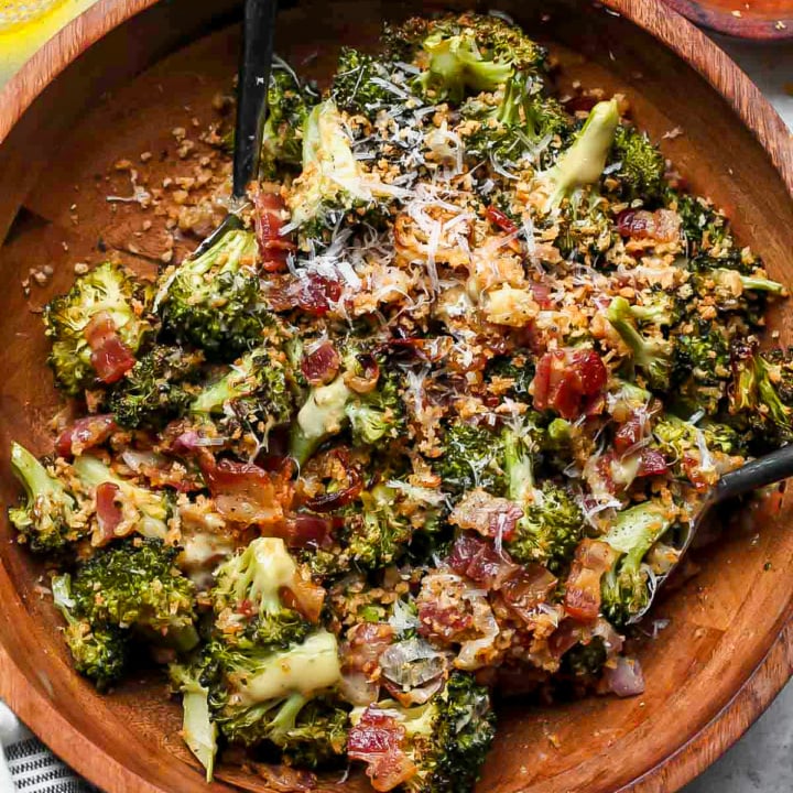Roasted Broccoli Salad with MisoCaesar Dressing Dishing Out Health