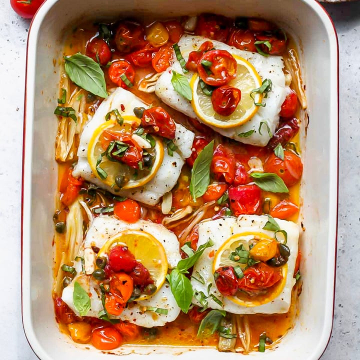 Mediterranean Baked Cod - Dishing Out Health