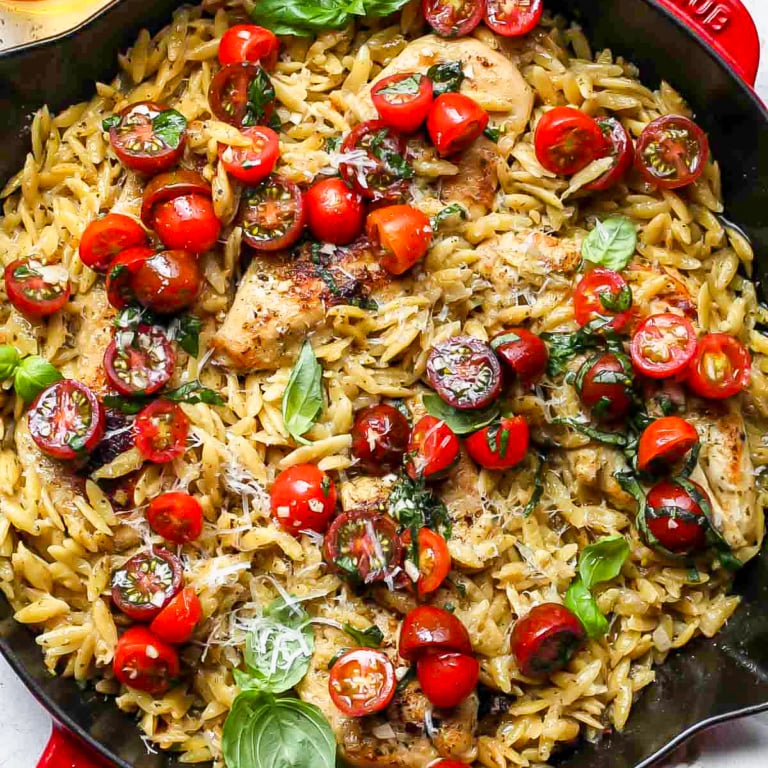 One Pan Pesto Chicken and Orzo Dishing Out Health
