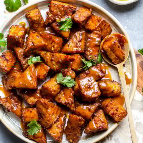 Marinated Peanut Baked Tempeh Dishing Out Health