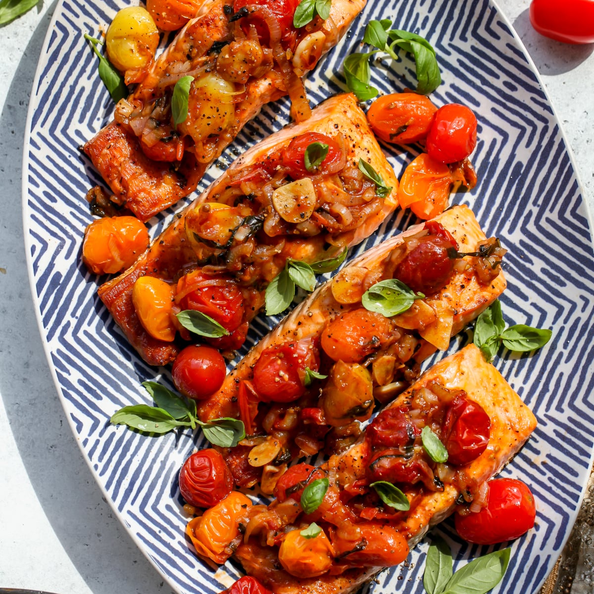 Salmon with Balsamic-Blistered Tomatoes (30 Mins)