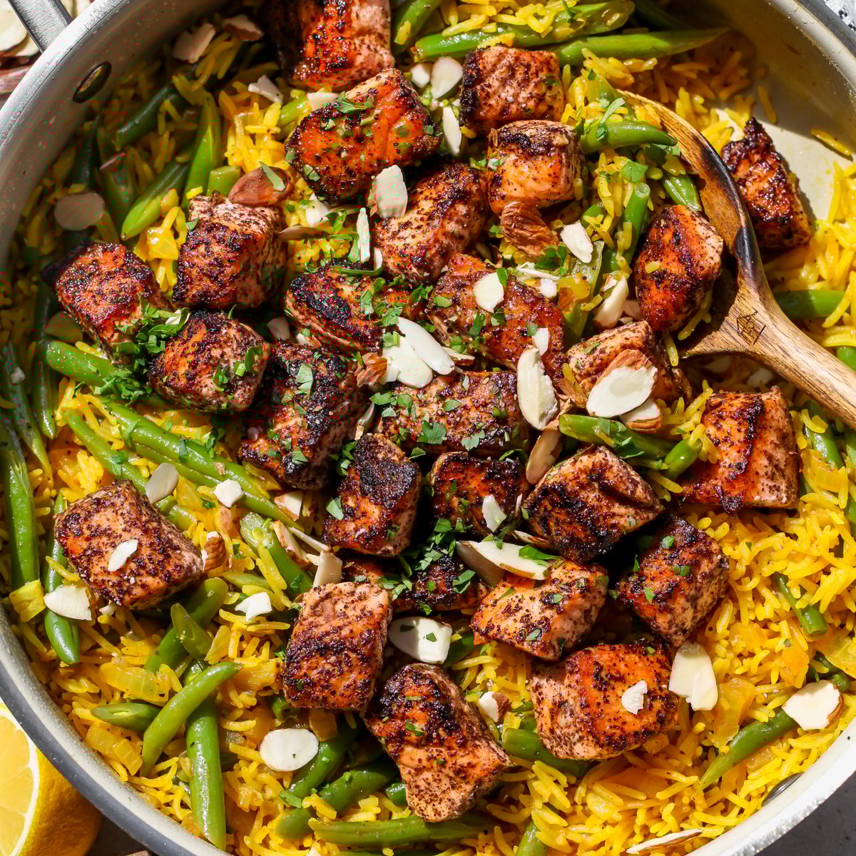 One Pan Sumac Salmon with Golden Rice