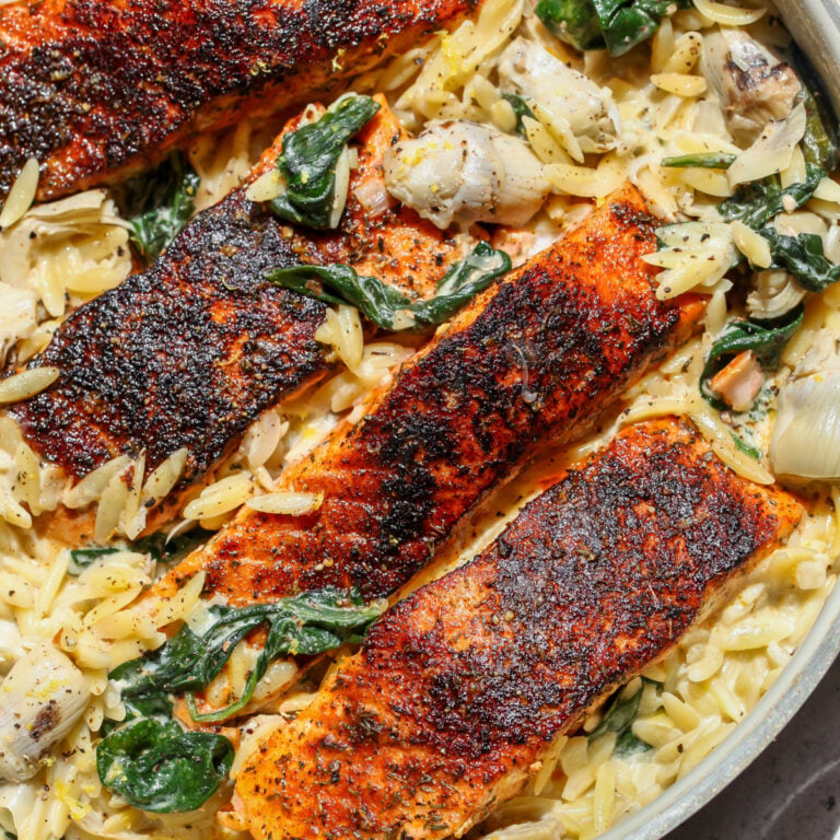 Spinach Artichoke Salmon Skillet - Dishing Out Health