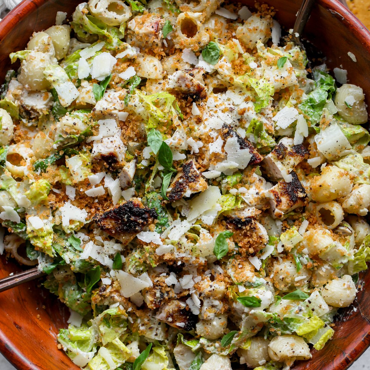 Pesto Chicken Caesar Pasta Salad