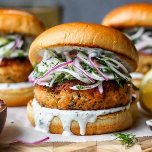 Salmon Burgers with Fennel Slaw
