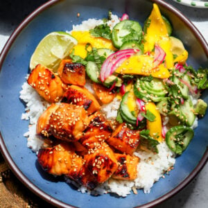 Hot Honey Salmon Bowls with Mango Salad