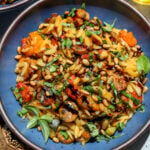 One Pan Chicken Sausage Orzo with Burst Tomatoes