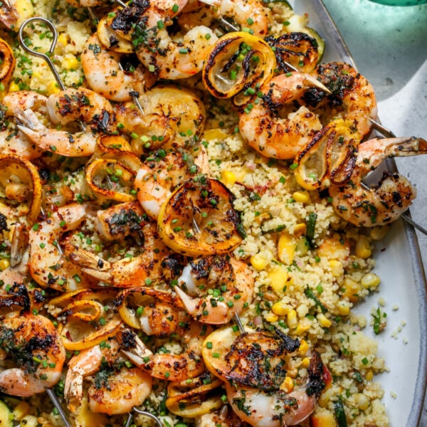 Lemon Tarragon Butter Shrimp Skewers